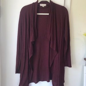 Maroon cascading knit cardigan